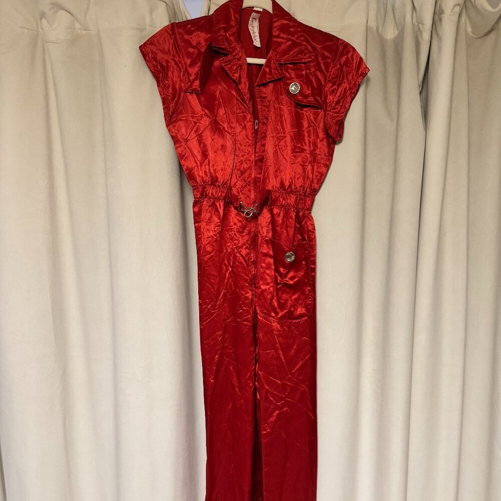 Vintage 1970s/80s Frederick's of Hollywood Red Satin Disco Jumpsuit